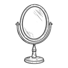 Elegant, vintage-style oval mirror, sketched in monochrome