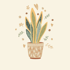 Minimal botanical illustration of a sansevieria