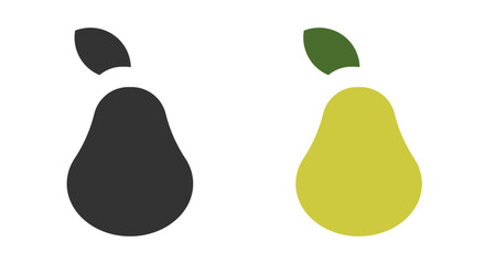This depiction features two minimalist line icons of pears, one in black and the other in yellow. Each pear is designed simply with a leaf, perfect for fruit-themed graphics or designs.
