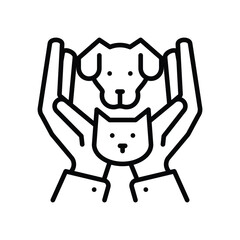 Two hands cradle a dog and a cat in a graphic outline The dog is above the cat