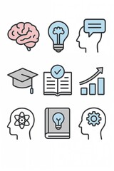 Educational icons grouping on a white background
