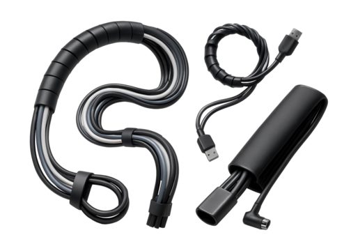 Flexible wire harnesses for personal computer setups, managing and concealing cords under