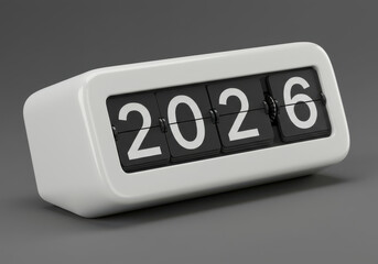 Retro flip clock displays the year 2026