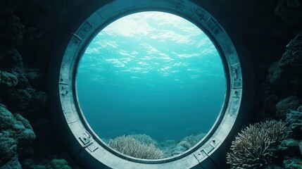 Underwater vault surrounded by coral, deep security and hidden wealth