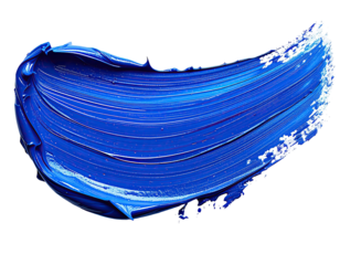 Close-up of a vibrant blue paint stroke, textured, curved, and isolated against a black background