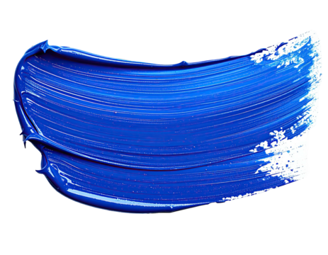 A vibrant, abstract stroke of rich, royal blue paint on a contrasting black background