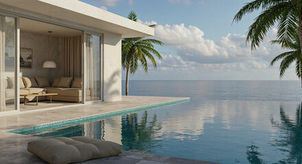 Luxury villa with infinity pool overlooking the ocean at sunset ocean view