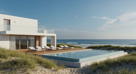 Fototapeta premium Modern Beach House with Infinity Pool and Ocean View architecture