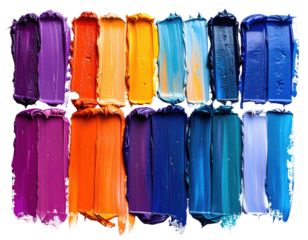 Abstract art featuring vibrantly colored paint strokes arranged in two rows