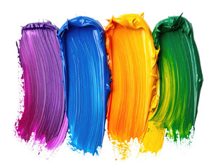 Fototapeta premium Isolated strokes of vibrant, textured paint in purple, blue, orange, and green hues, against black