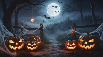Halloween background with pumpkins 
