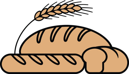 Artistic illustration of freshly baked bread and wheat stalk
