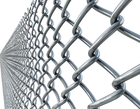 A close-up perspective of a chain link fence, with focus on individual metallic links