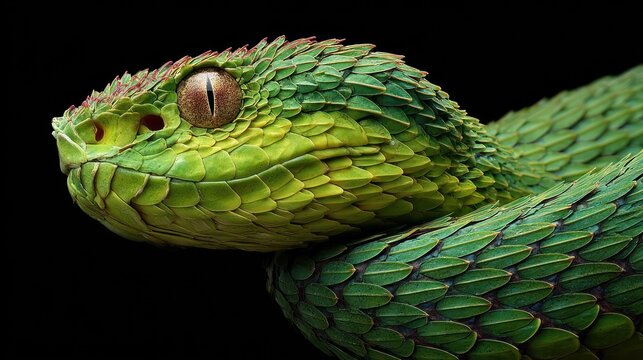 Atheris Hispida: Close-Up of a Venomous Bush Viper with Intricate Scale Detail