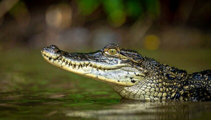 Fototapeta premium Close-up shot of a reptile in water with sharp teeth and textured skin