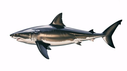 Fototapeta premium Isolated great white shark profile view marine predator ocean animal wildlife