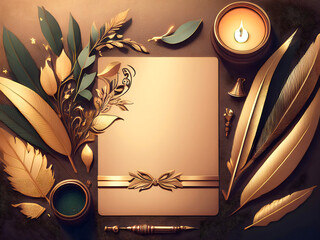 Regal Gold, Bronze, and Teal Card Flat Lay