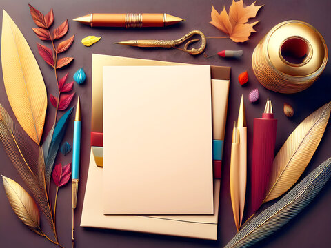 Autumnal Stationery Flat Lay with Gold and Deep Hues