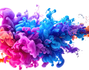 Colorful, abstract, fluid, smoky explosion of hues against black. Ethereal, vibrant effect