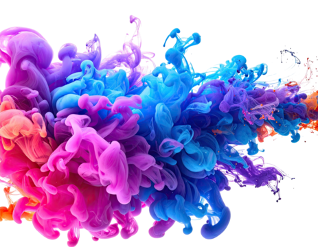 Colorful, abstract, fluid, smoky explosion of hues against black. Ethereal, vibrant effect