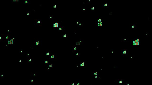 Abstract Data Growth Icons Scattered on Black Background. Some random premium business elements with particles 4k animation.
