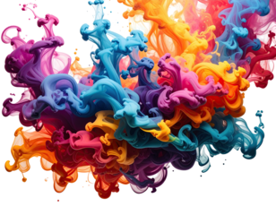 A vibrant explosion of colorful liquid, creating abstract and dynamic patterns on a black background
