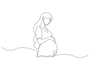 Pregnant woman continuous line. Continuous one line drawing of pregnant woman. Baby concept. Single line drawing