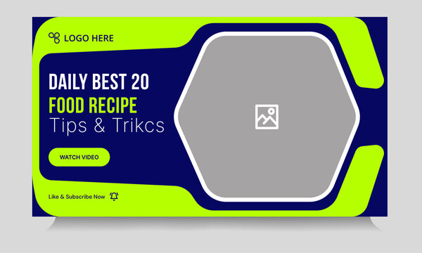 Editable vector food recipe techniques video cover banner design, daily food review tips and tricks video thumbnail banner design, customizable vector eps 10 file format