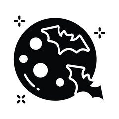 Glowing Halloween moon with bats, great for horror night themes.