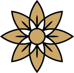 Elegant golden eight petal flower symbol artistic floral design decorative element
