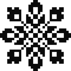 Retro pixel art snowflake design geometric abstract pattern black and white decorative element