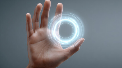 Human ai collaboration glowing ring held by hand conveying futuristic connection and creativity