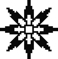 Abstract geometric snowflake design black and white pixelated star shape