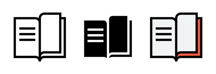 Conjunto de iconos de libro abierto. Conocimiento, lectura, estudio y educación. Ilustración vectorial