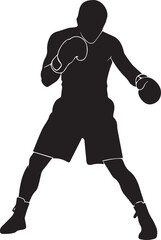 Silhouette of a boxer in fighting stance ready for combat athletic punching power