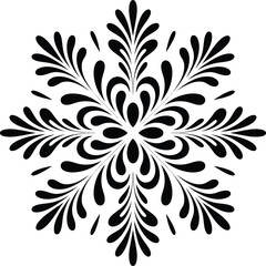 Elegant black swirl floral design snowflake motif classic ornamental pattern symmetry