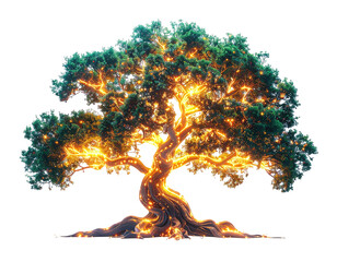 Fototapeta premium Digitally created glowing tree, with illuminated branches and a textured trunk, set against black
