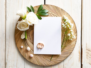 Romantic Sealed Envelope Mockup with White Roses and Gold Pen