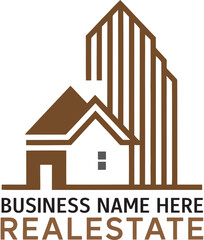 Modern real estate logo combining house and tall building for property business success