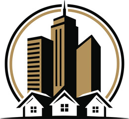 Modern city skyline with houses symbolizing real estate growth and urban development