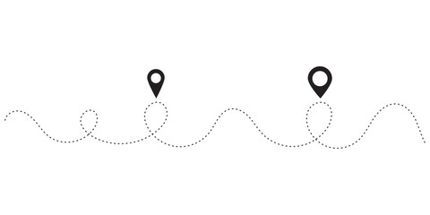 Simple route map icon with location pins and dashed line
