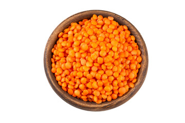 Dried red lentil on the white background