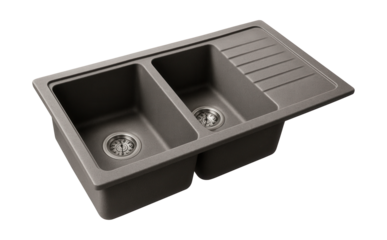 A double bowl composite granite sink with a grooved drainboard for modern kitchens.