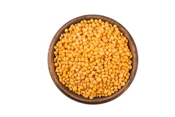 Dried yellow lentil on the white background