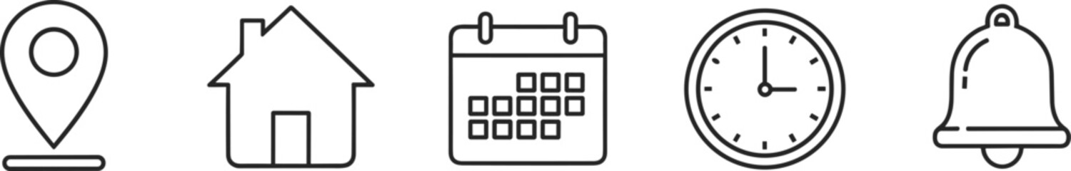 Collection of Essential Outline Icons Location Home Calendar Clock Bell