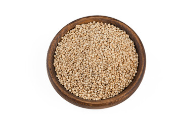 White quinoa seeds on a white background
