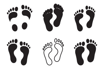 Black Footprint Silhouette Vector Collection | Human Foot Step Icons Set