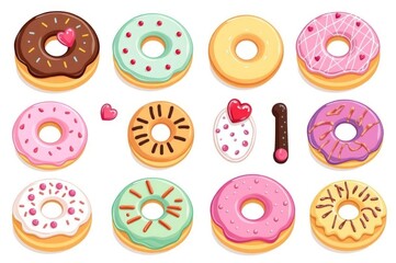 Colorful Cartoon Donut Bakery Illustration Set