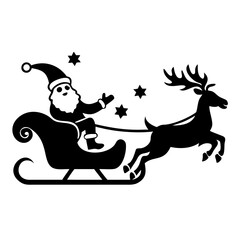 Santa Claus Riding a Sleigh with Reindeer Against a Night Sky for Holiday Cards, Festive Decorations, Christmas Websites, and Seasonal Social Media Content