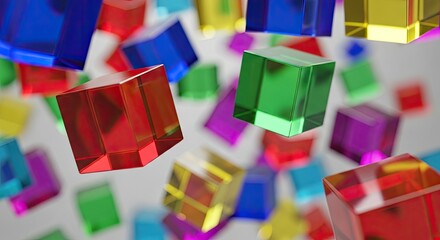 Abstract colorful geometric cube background with floating glass blocks design